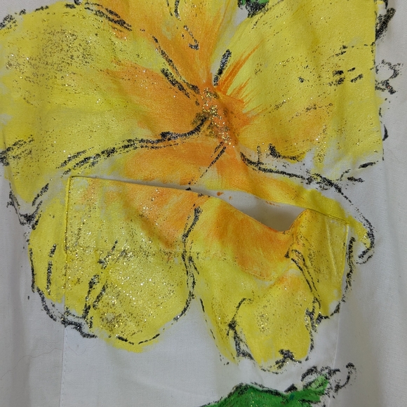 Mark II Vintage hand Painted Floral White Cotton Button Down Top Blouse  M - Picture 4 of 7